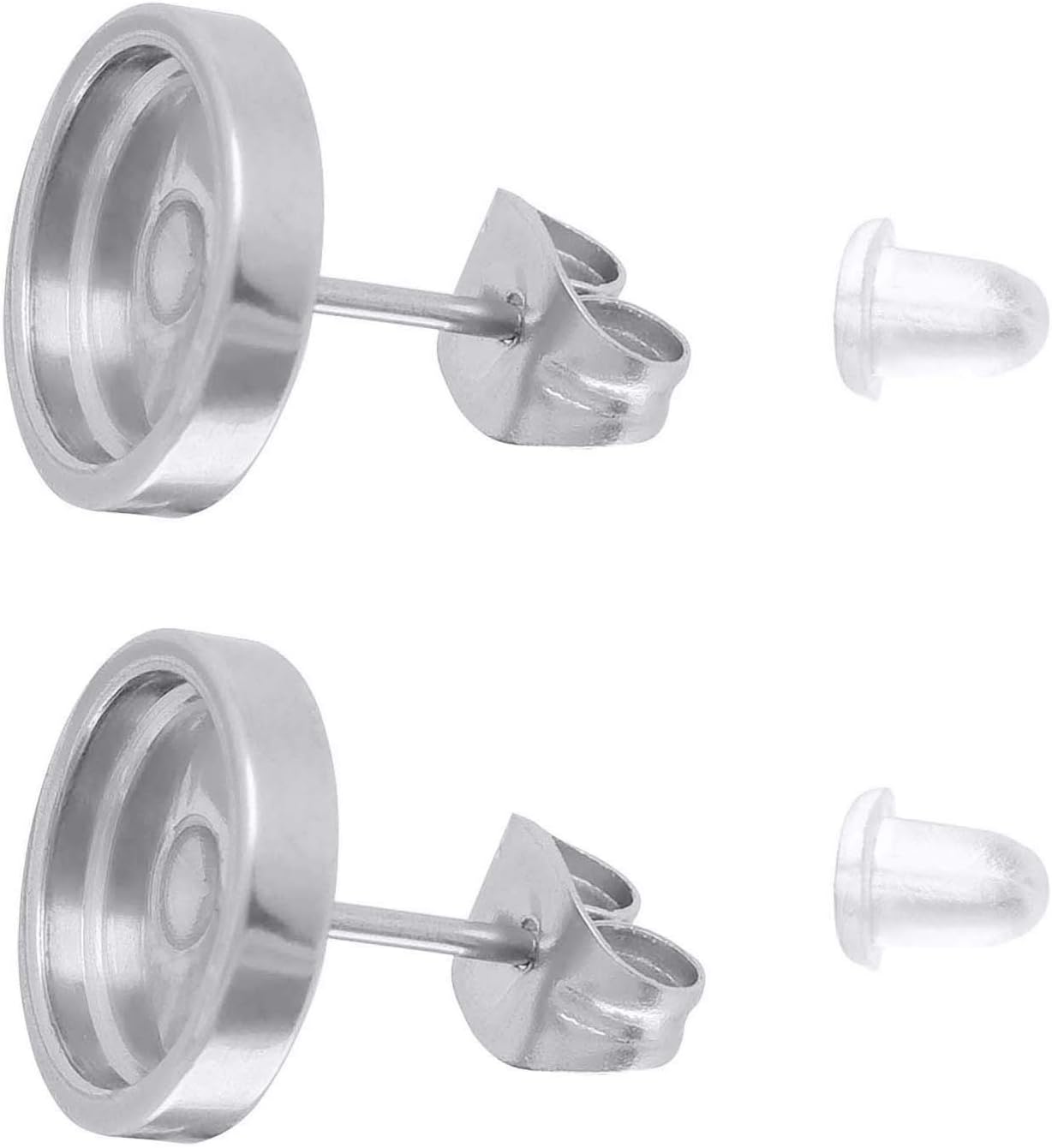 50 Stainless Steel 8mm Blank Stud Earring Bezel +100 Backs Set, Thick Blank Cabochon Setting Kits Post Cup Findings Earring Jewelry Making Supplies 0127