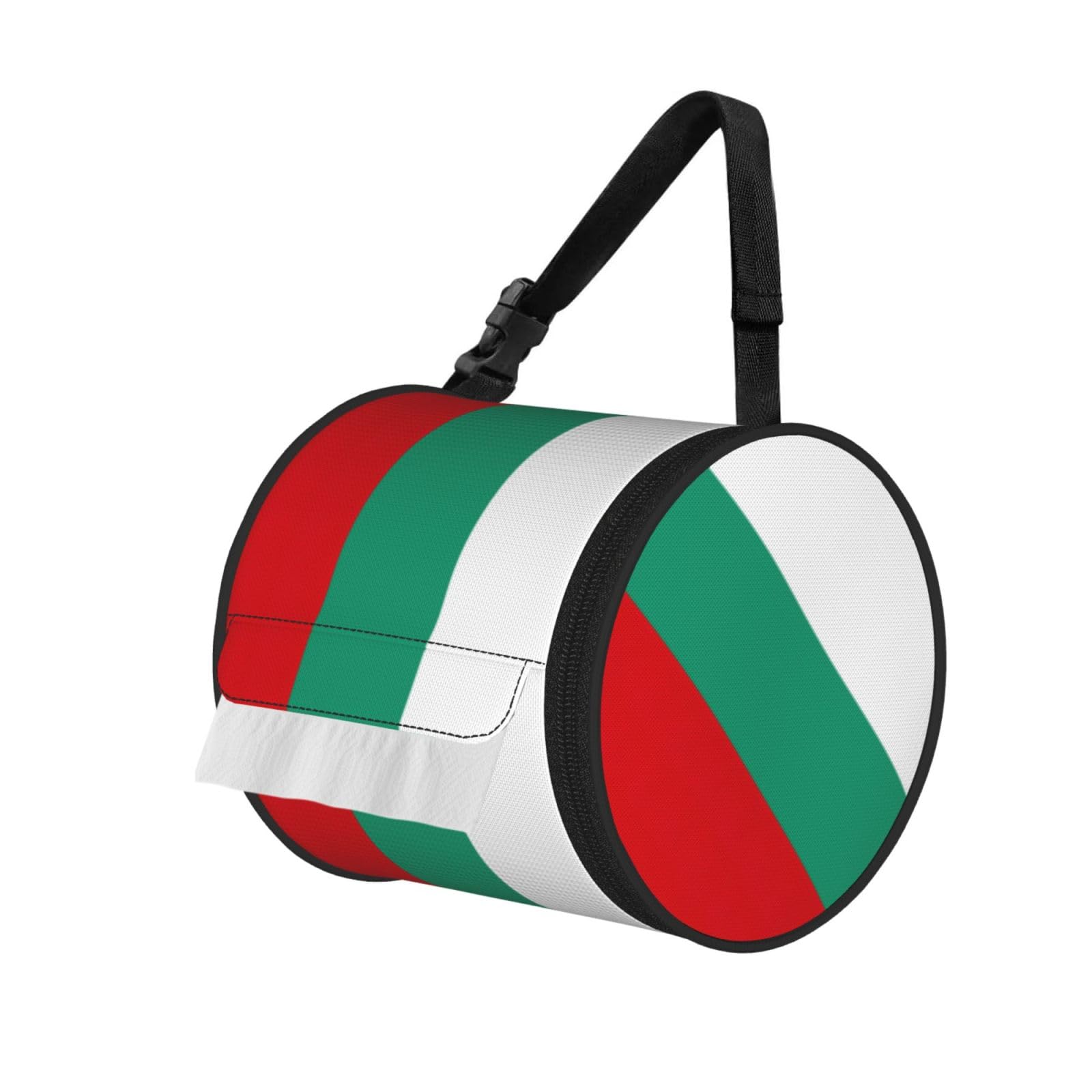 Bulgarian Flag Print Round Paper Tissue Holder With Shoulder Strap, Portable Roll Case For Caravan Travel Use