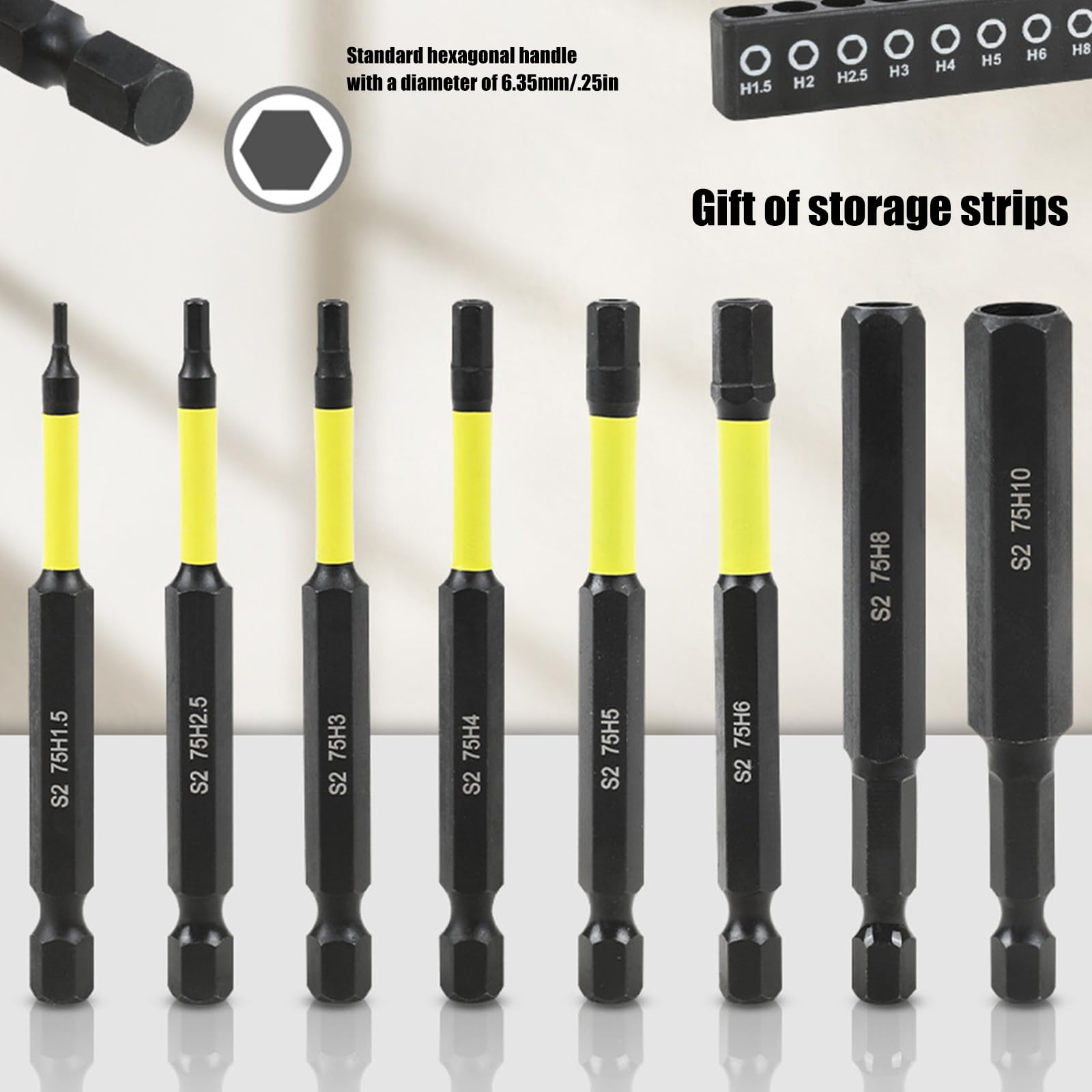 9 Piece Long Hexagonal Head Allen Wrenches Drill Bit Set 1/4Inch Shank Tip Screwdriver Bit in Metric Size