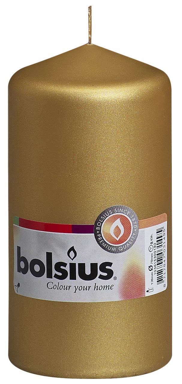 Bolsius Christmas Pillar Candle - 13cm x 7cm (Gold)