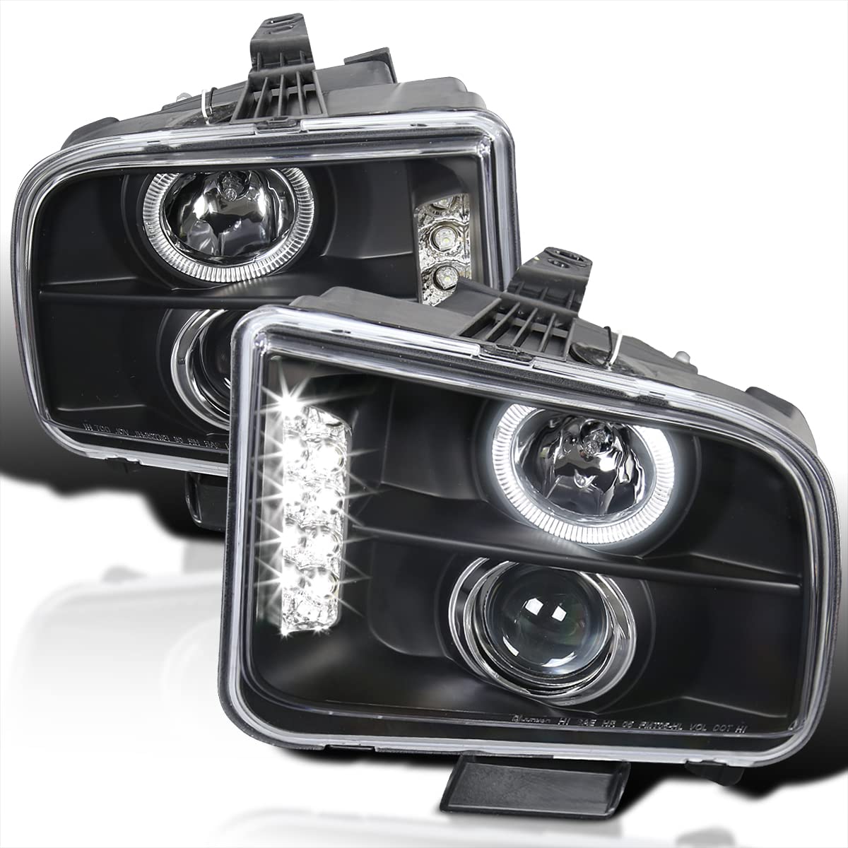 Spec-D Tuning Black Housing Projector Headlights Assembly Compatible with 2005-2009 Ford Mustang, Left + Right Pair Headlamps Assembly