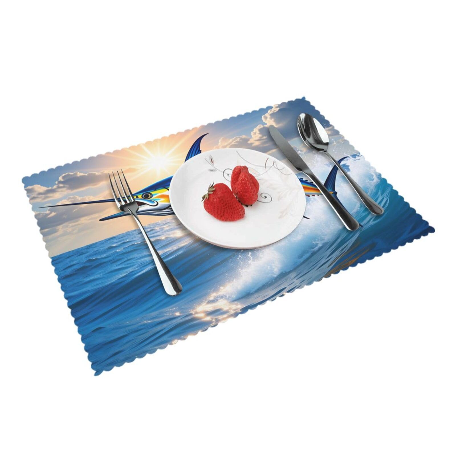 Marlin Fishing Placemats Set of 4 Print Table Mats Place Mats Table Decor for Kitchen Dining 12X18 in