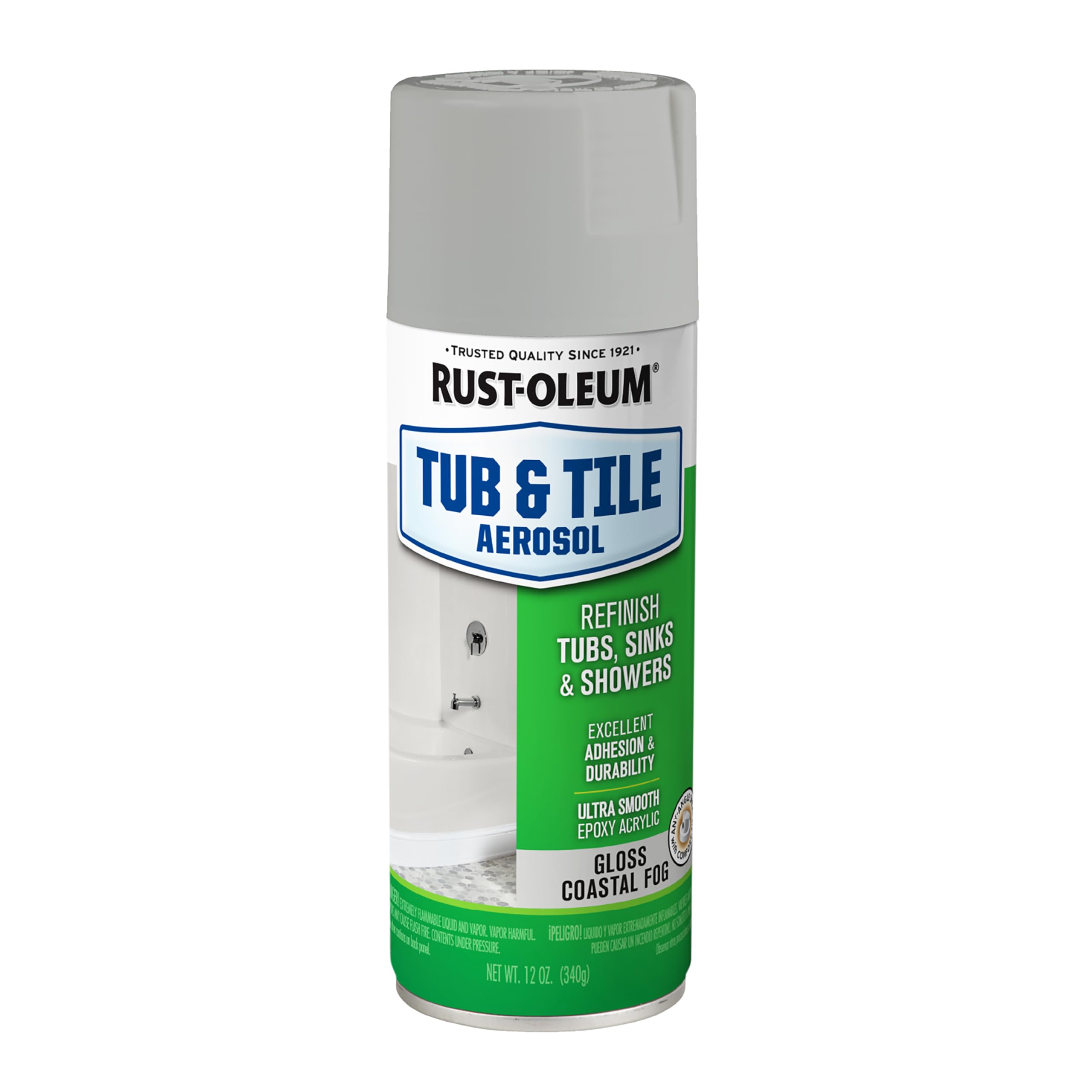 Rust-Oleum 385291 Specialty Tub & Tile Spray Paint, 12 oz, Gloss Coastal Fog
