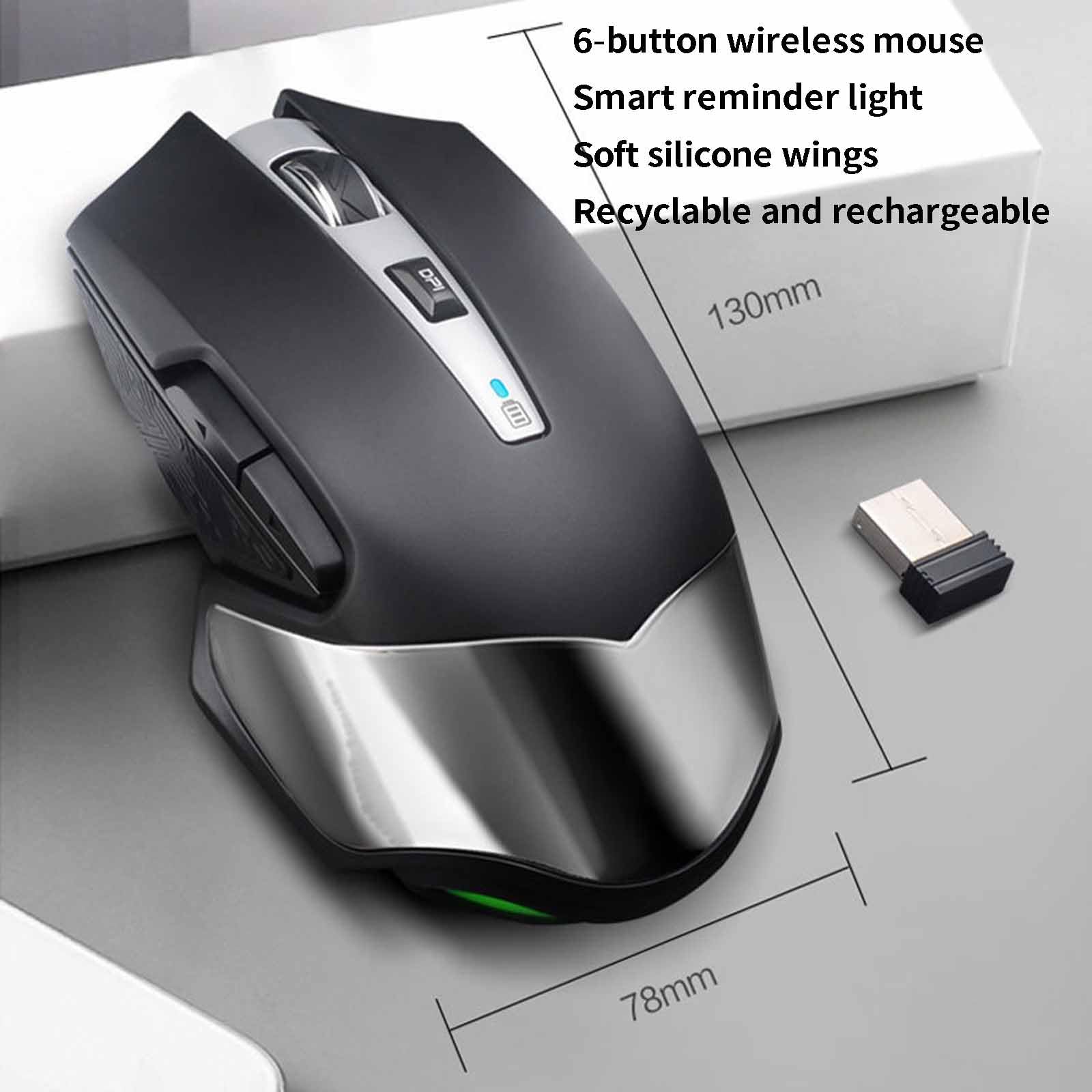 Mysz Mysz bezprzewodowa Mysz komputerowa do laptopa Mysz USB do gier Myszy ergonomiczne z możliwością ładowania 4-kierunkowe przewijanie Lekka, przenośna, bezdźwięczna mysz optyczna 2,4 GHz(Grijs)