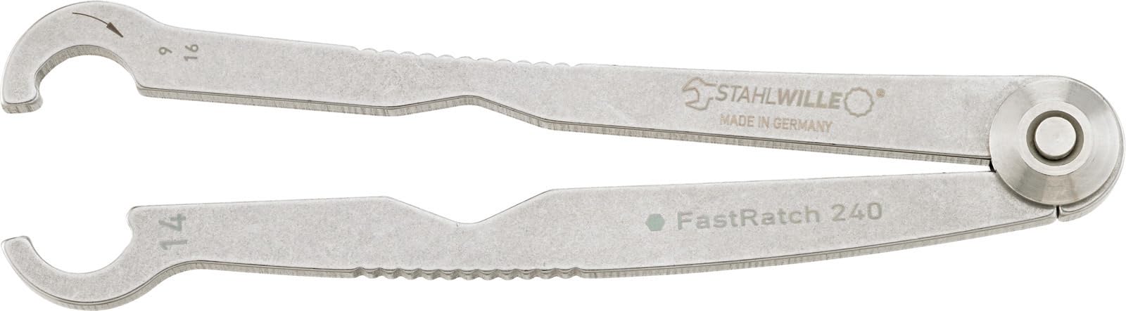 STAHLWILLE 240 14 | FastRatch Ratschenschlüssel 14 mm - 9/16 " | offener Ringschlüssel mit Ratschenfunktion, Maulschlüssel | ideal für Bremsleitungen, Überwurfmuttern | Made in Germany