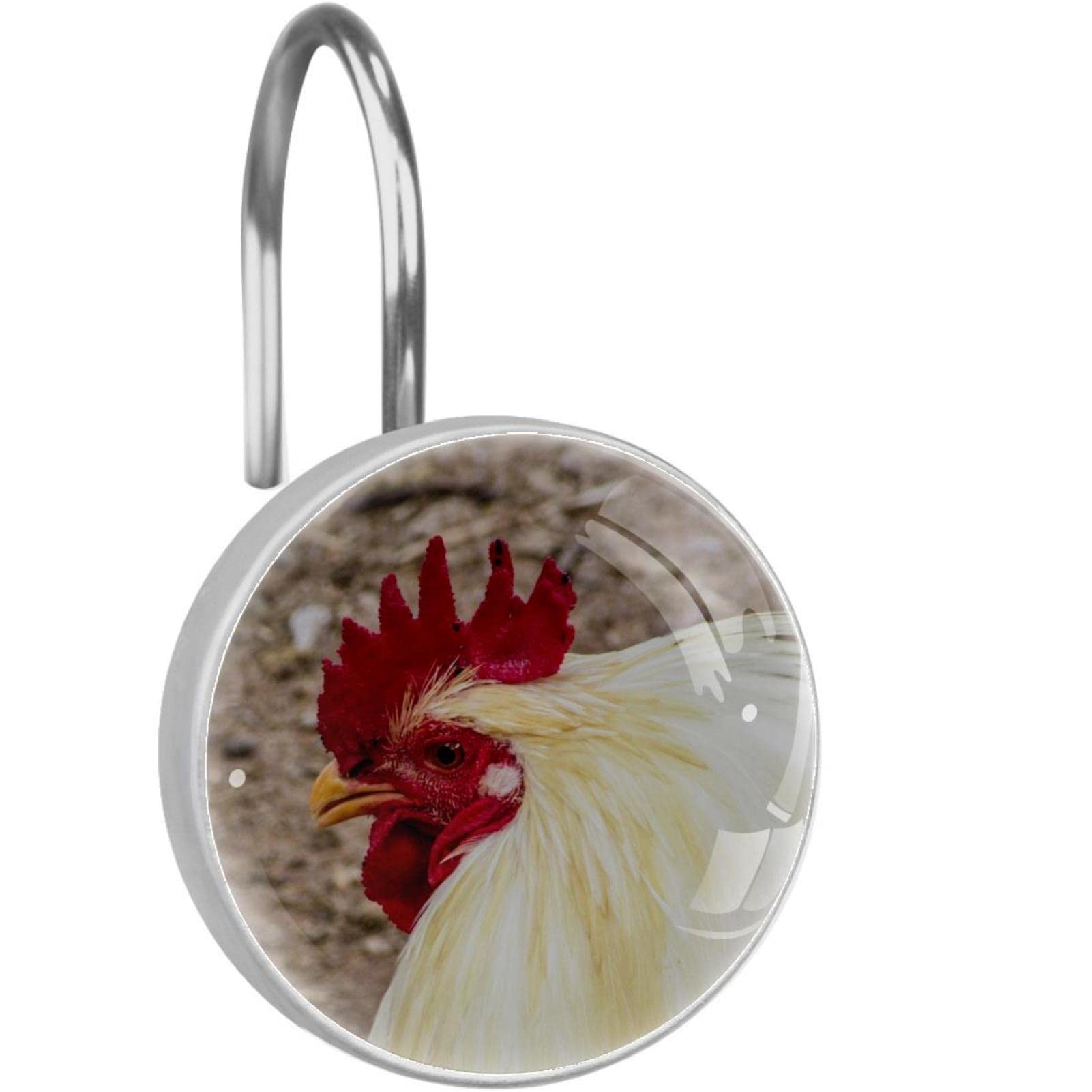 Crochets pour rideau de douche lot de 12 anneaux en acier inoxydable motif coq et poulet