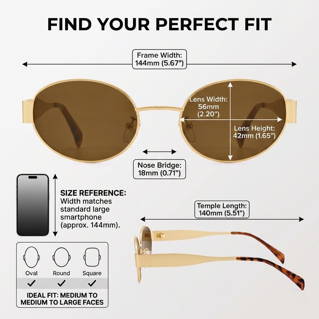Retro Oval Sunglasses for Women Men - Trendy Gold Sun Glasses - Fashion Metal Frame Shades - Image 5