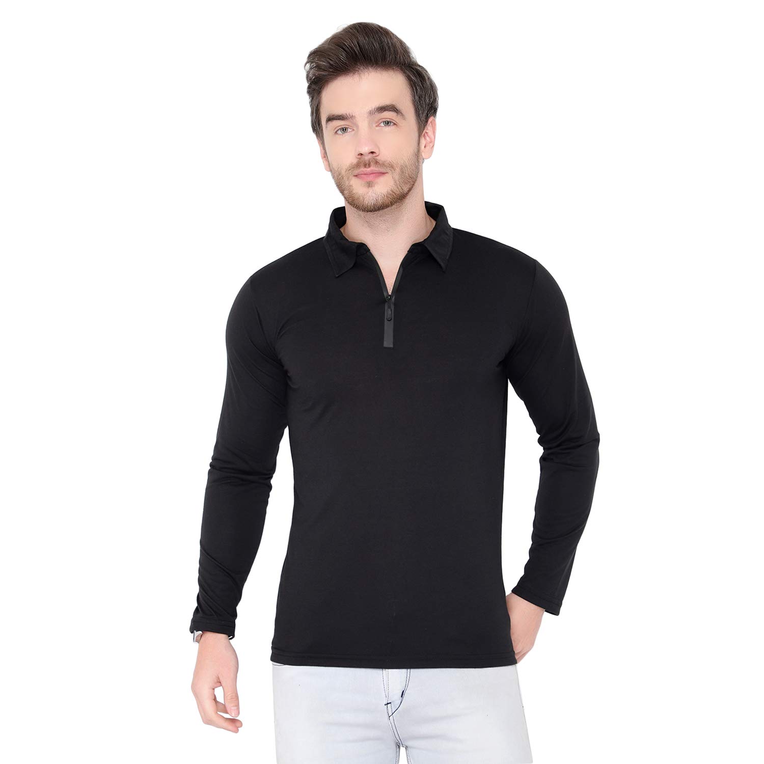 Men's Cotton Blend Full Sleeve Zip Neck Polo T-Shirt (Pack of 1)-image-20
