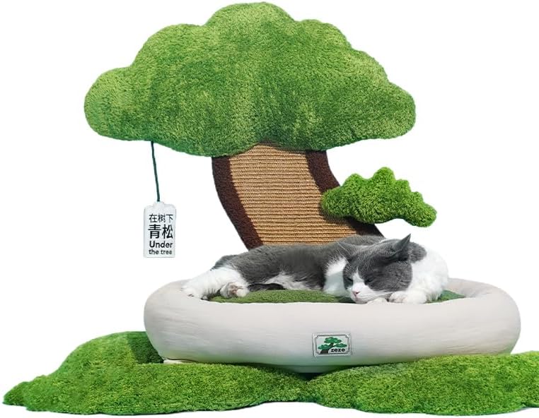 PET-ZEZE Poste rascador para gatos con cama, torre de árboles para gatos de interior, condominio, casa para gatos para cueva de mascotas, cama para