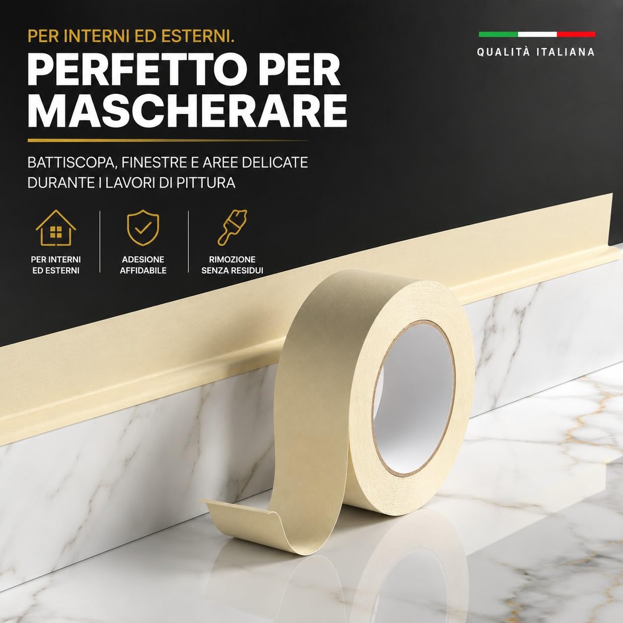 TANIASHOP Nastro Adesivo Carta Gommata 48 Rotoli 38mm X 50mt per Mascheratura imbianchino Carta Professionale Riciclabile Resistente Preciso e Versatile Nastro per Carrozziere e Lavori di Pittura