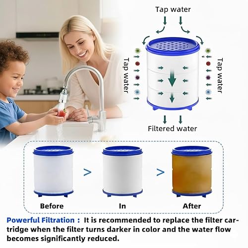 Miniatura 5 de Paquete de 2 grifos de filtro de agua para fregadero, filtro universal giratorio de 360°, filtro de agua para grifo de cocina, elimina el fluoruro