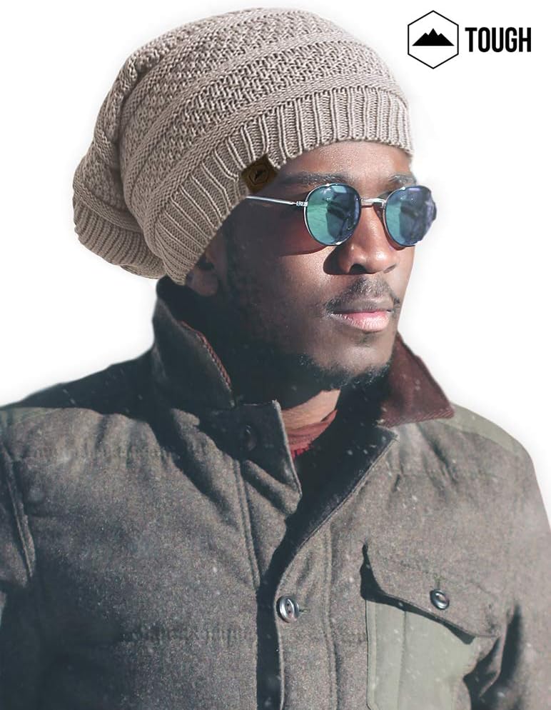Slouchy Winter Beanie Knit Hats for Men & Women - Oversized Long Slouch Beanie Cap - Warm & Soft Cold Weather Toboggan Caps Beige : Clothing, Shoes & Jewelry