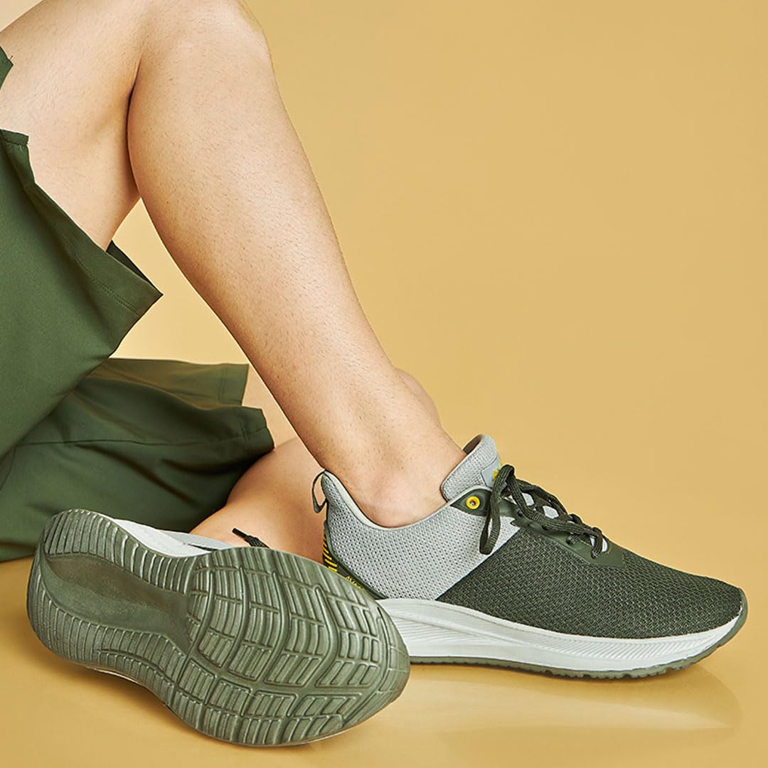 AVANT Zapatillas Racer para correr y entrenar para hombre, suela de EVA, plantilla de goma natural EVA, malla superior de punto, Olive/L.Grey, 8 UK
