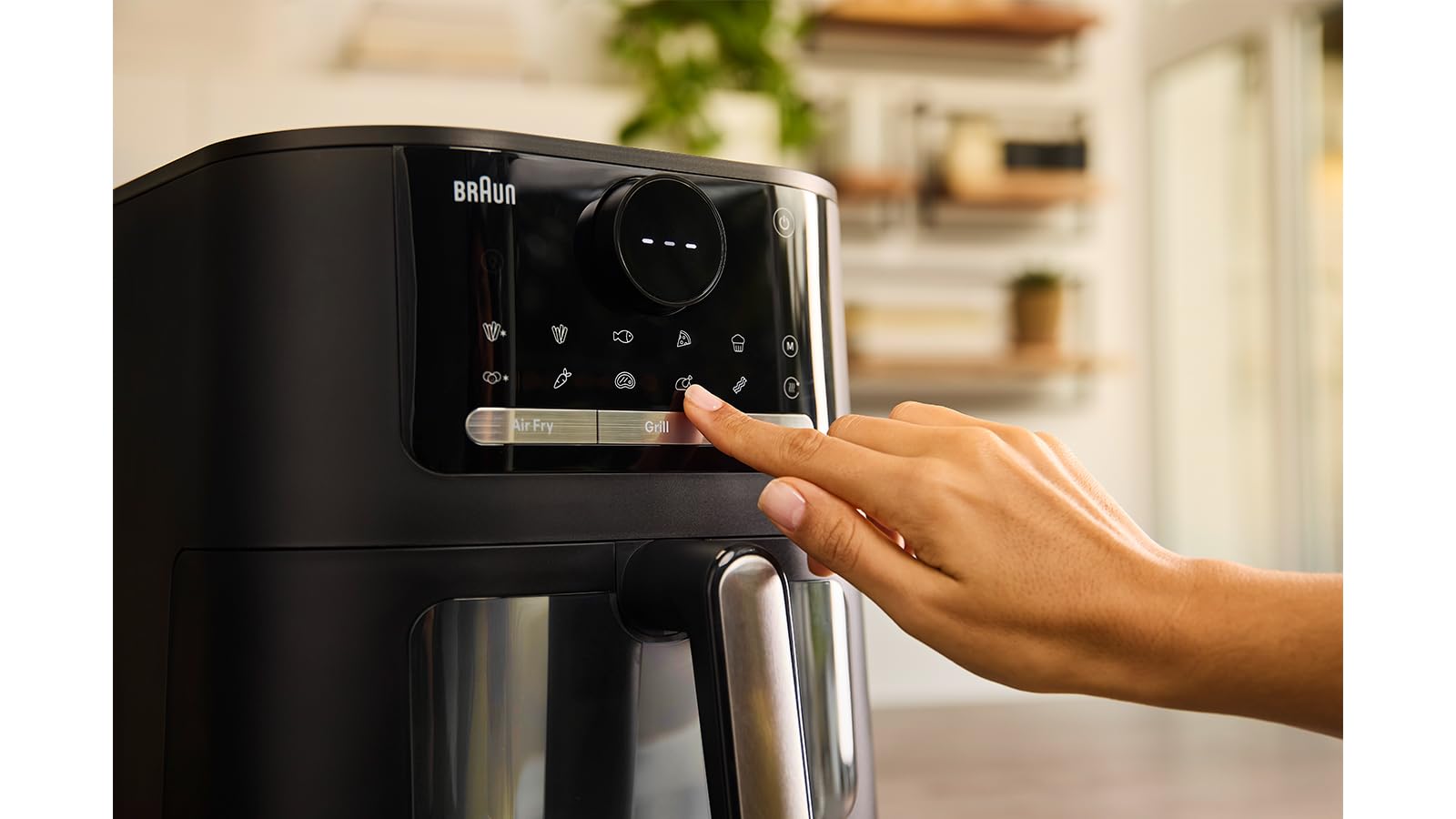 Braun MultiFry 5 HF5073IBK, Freidora de Aire 3 en 1, Control Digital Táctil Temperatura 80-200°, Tecnología RealOven, 20 Programas Automáticos, Recipiente 6L Apto para Lavavajillas, 2000W, Negro Mate