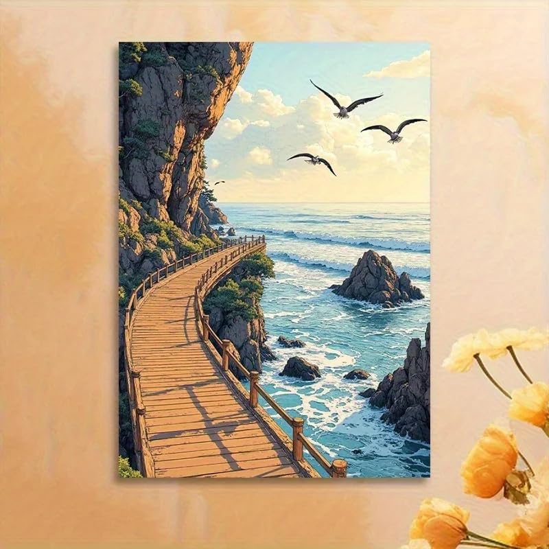 Toile paysage côtier lumineux pour créer une ambiance bord de mer dans votre salon