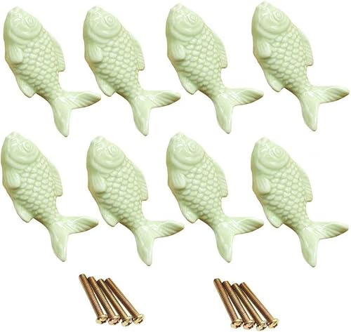 Vista 13 de 8 piezas de pomo de puerta de cerámica en forma de pez azul encantador/manijas/tiradores para armario/gabinete/baño/cajón, grandes adornos