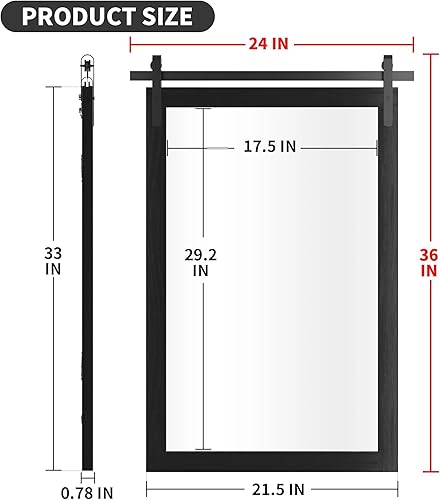 Miniatura 6 de Espejo Negro de Casa de Campo - Espejo Cuadrado de Baño con Marco de Madera de 24x36 Pulgadas para Tocador, Estilo Puerta de Granero Montado en