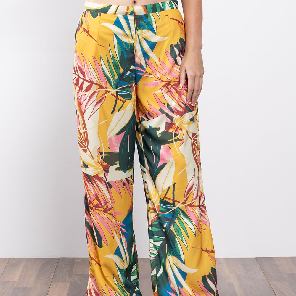 EROTISSCH Women's Yellow & Green Tropical Printed Beachwear Co-ord Set, Tie Knot Back Sleeveless Top & High-Waist Shorts, Lightweight Poly Crepe Resort Wear (Size L) 3