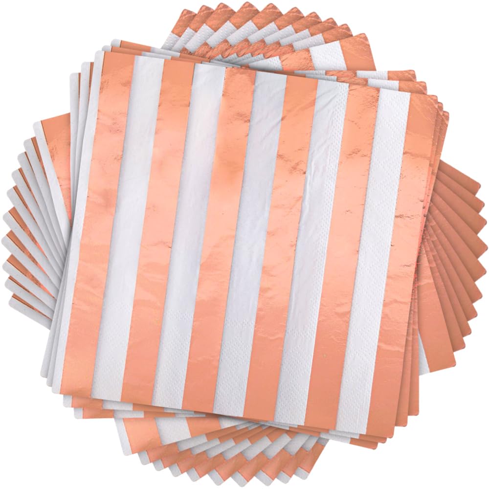 Elegant Rose Gold Foil Stripes Luncheon Napkins (16cm) - Dazzling Metallic Design for Memorable Celebrations & Events - 16ct