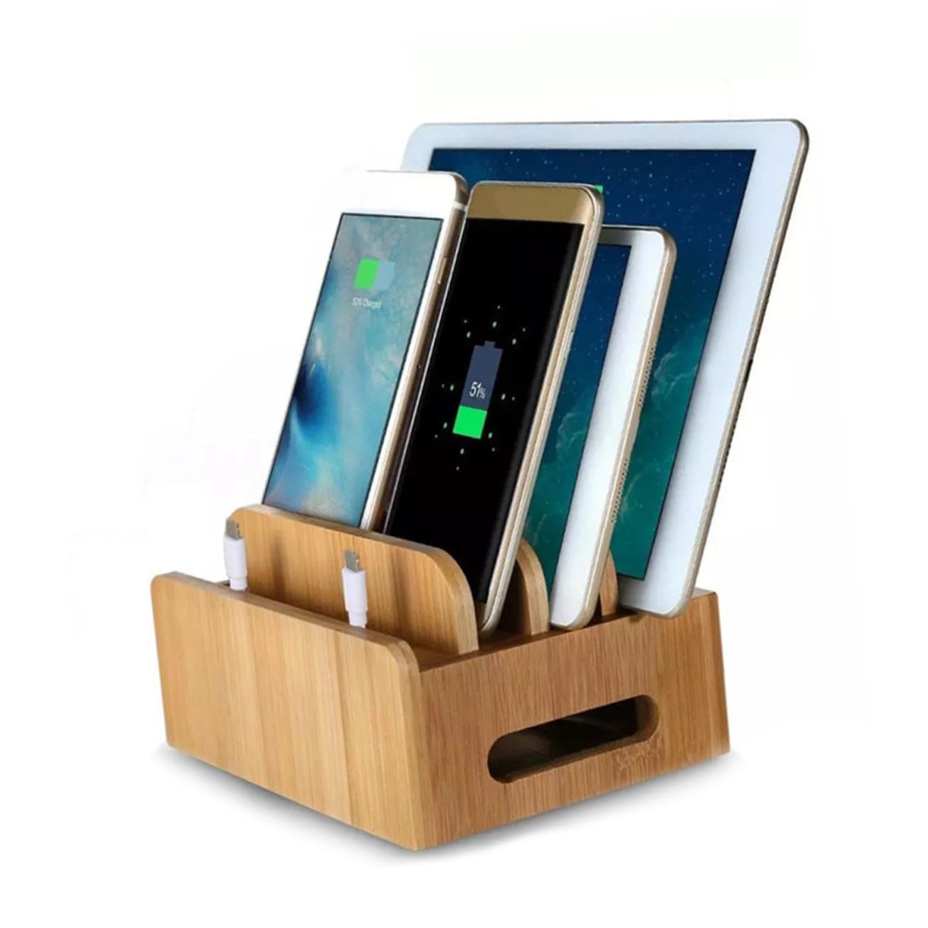 SOIMISS Stazione di Ricarica Universale in Legno per Dispositivi Elettronici con Supporto Organizzatore per Cellulare Tablet e Auricolari Base Compatta per Scrivania Ordinata Cavi
