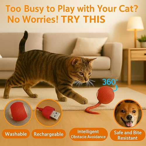 Miniatura 5 de Pelota de juguete interactiva para gatos, juguete inteligente recargable con cola de mariposa, movimiento automático, juguetes para gatos de