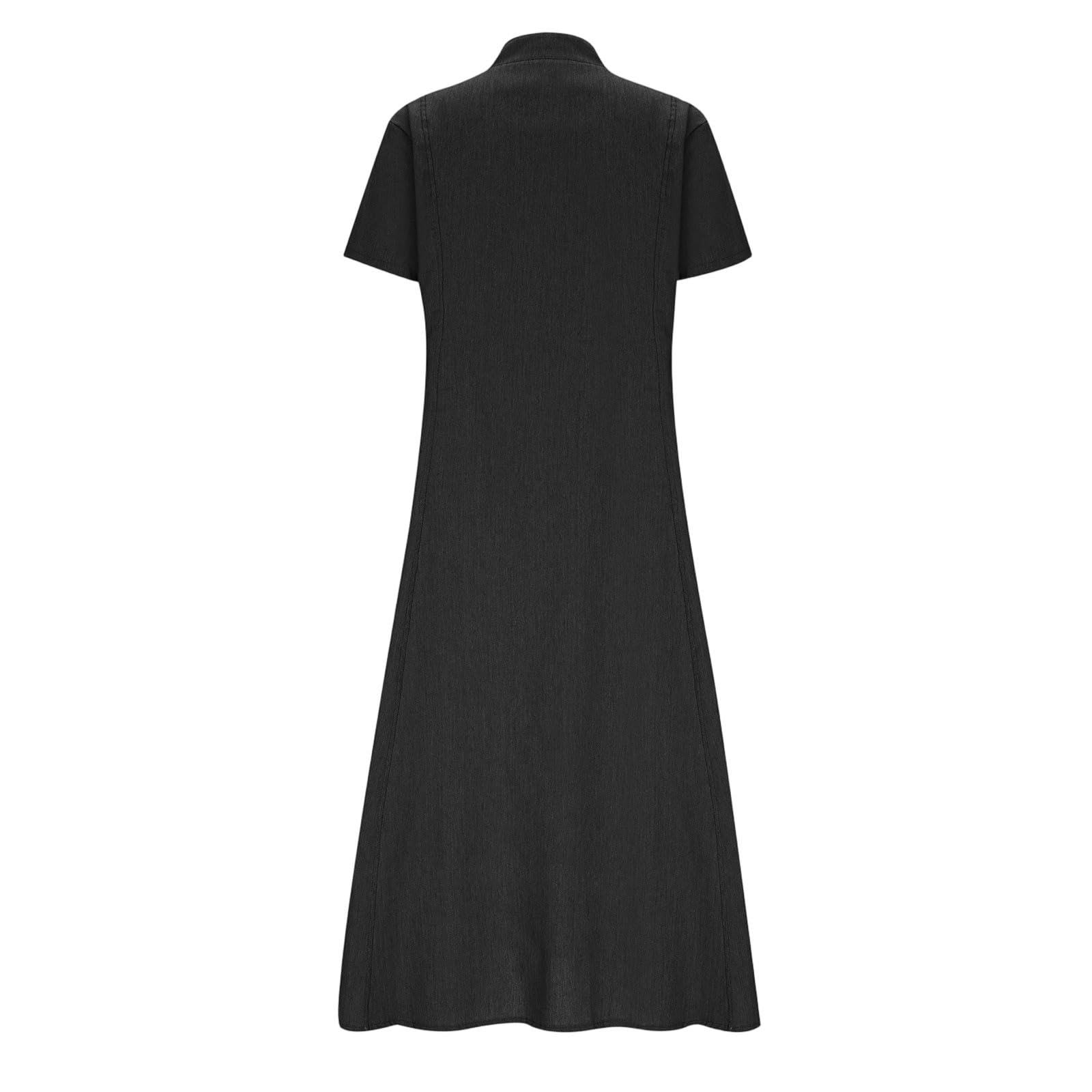 Sommerkleider Damen Elegant Midi Lang - Kleid Kurzarm V-Ausschnitt Freizeitkleider Knielang Kleid mit Taschen mit Knöpfen Kleid Denim-Effekt Atmungsaktiv Jupe in der Taille macht die Figur schlanker