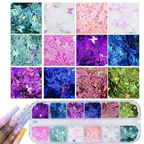 Addfavor ADD-LS-006 4 Boxes Holographic Nail Sequins Shapes Mixed Iridescent Nail Glitter Flakes Butterfly Hearts Star Diy Design Manicure Decorations Sets thumb #1
