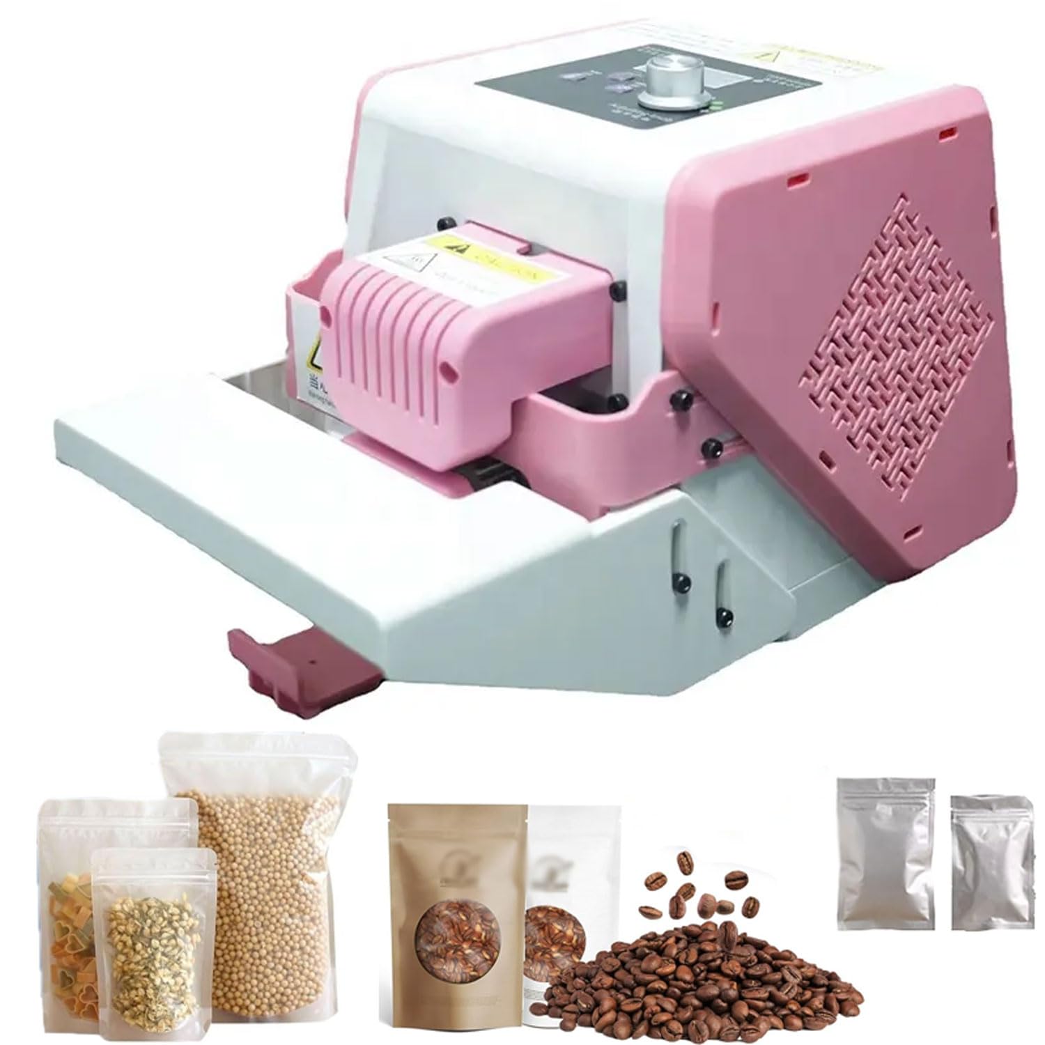 YXYLJOZ Automatic Roller Sealing Machine, Electric Continuous Band Sealer, 300W Plastic Heat Sealer with 0-200℃ Temperature Control for PVC, Films, Foil, Kraft Paper Bags (Pink)