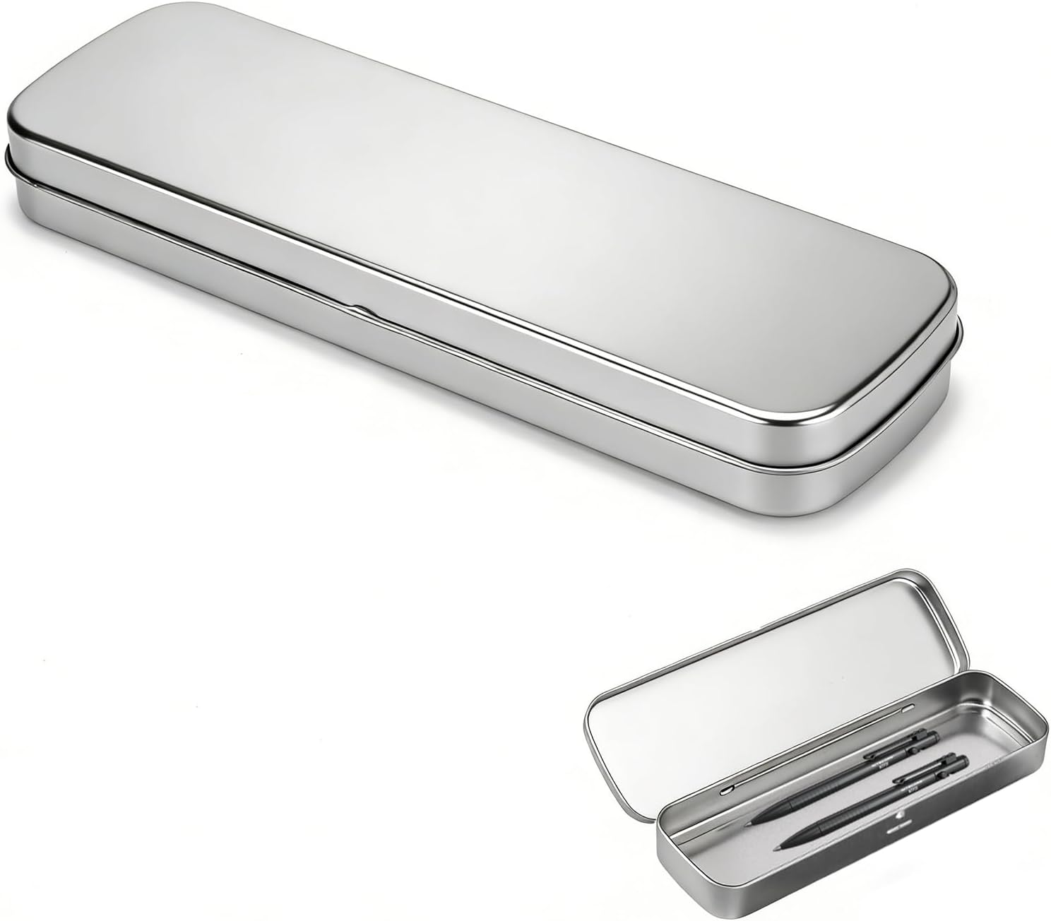 Metal Pencil Box Tin Case Small Tins with Lid Empty Rectangular Boxes for Storage of Pencils Brushes Crayons Durable Hinged Metal Case for Office Art Supplies