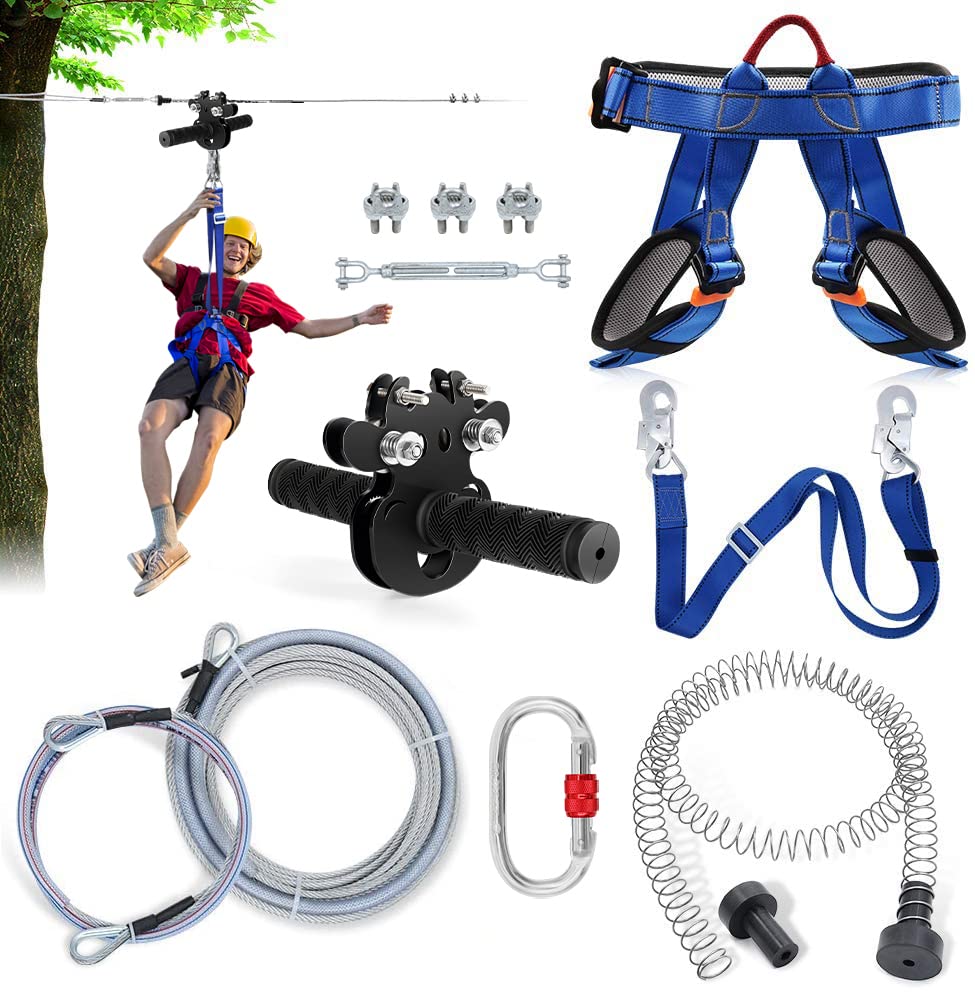 Buy 98FT Zip Lines Kit for Backyard with Spring Brake, Adjustable