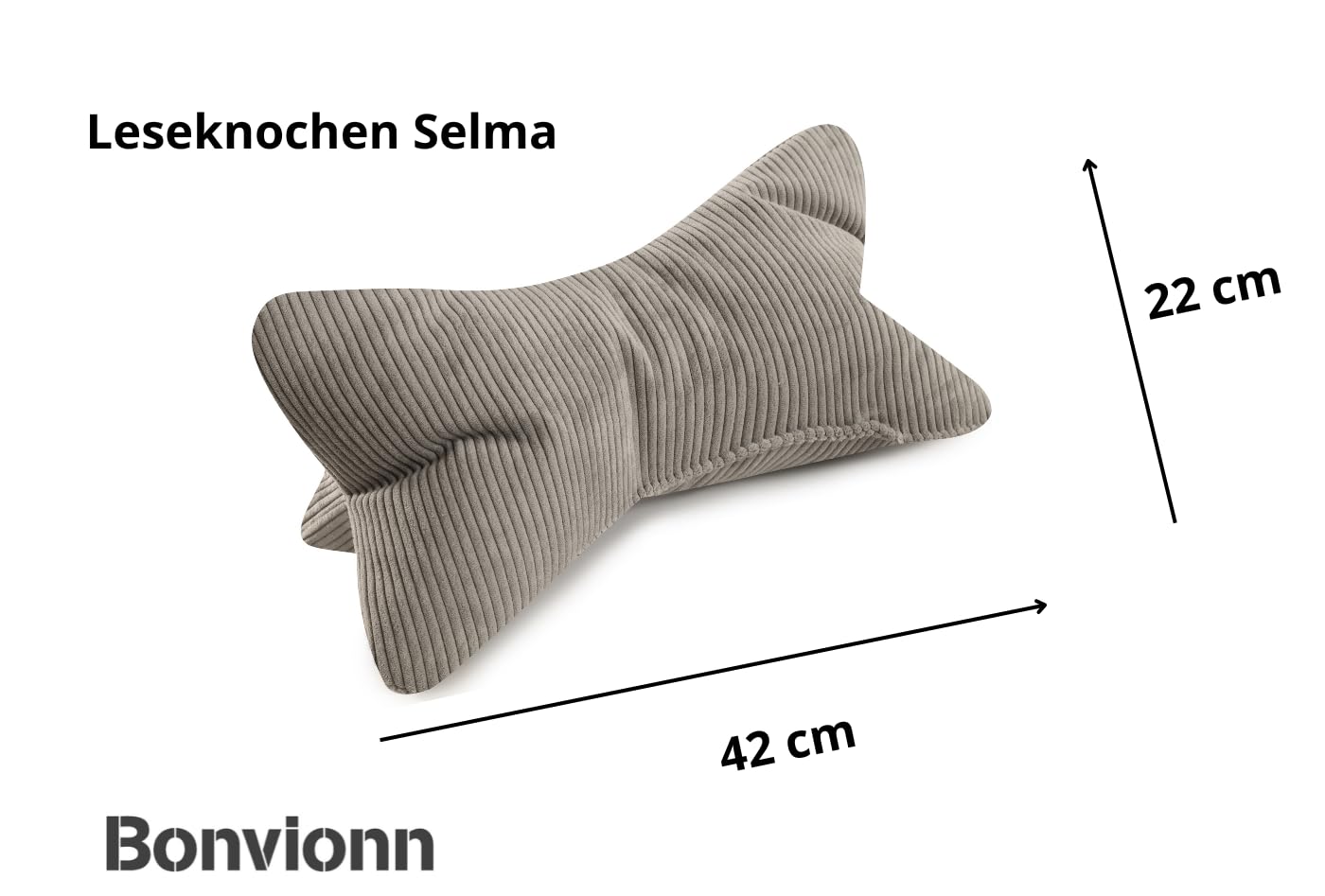 Leseknochen Selma Cord Look ergonomische Form für Nacken- oder Lendenstütze Flexible Stütze für Bücher, E-Books oder Tablets (Grau)