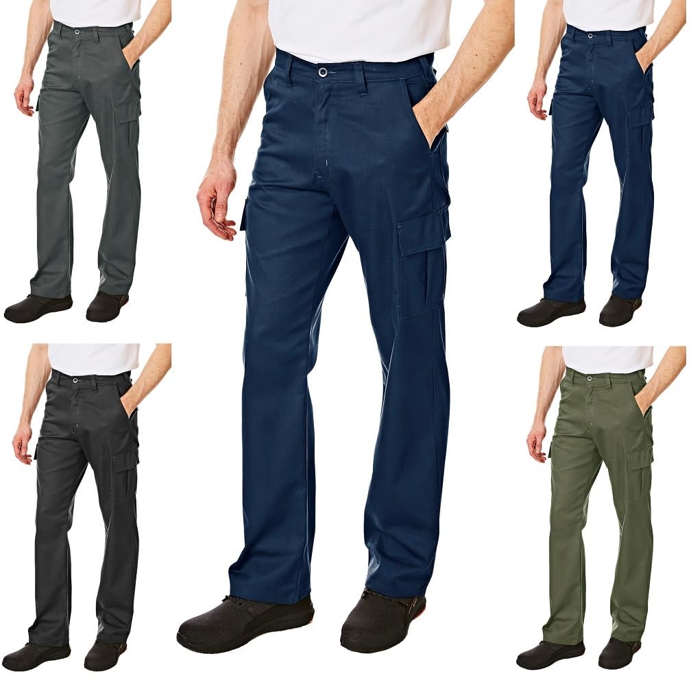 Lee Cooper Men's Cargo Trousers with Multi Pocket Easy Care Safety Workwear Pants Durable Heavy-Duty Work Trouser Regular Fit Button & Zip Closure Pant for Men Casual Wear (Navy, 32W / 33L)