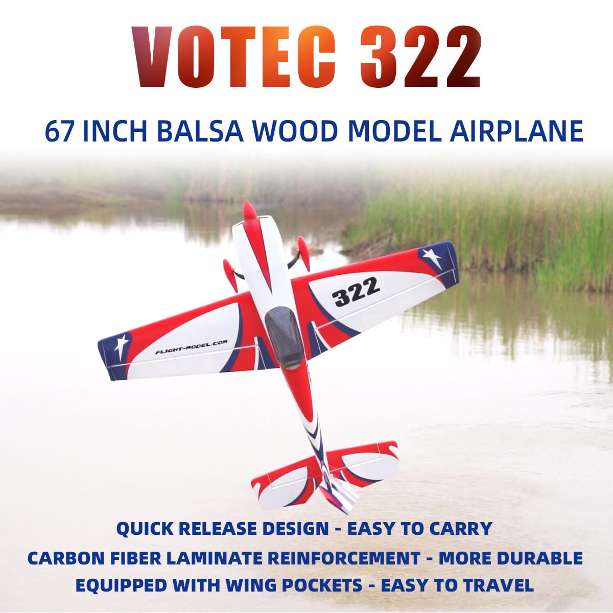 VOTEC 322 67inches Fixed Wing Balsa Wood Gasoline RC Model Airplane-ARF Version (White)