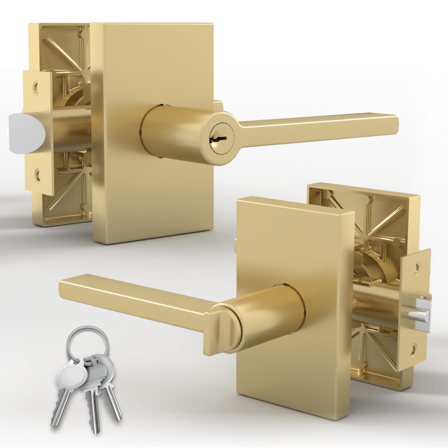 Photo 1 of Mega Handles Glamor Entry Lever & Lock Door Handle Set for Hallway, Closet and Bathroom, Heavy Duty Door Levers, Fits All Standard Door Sizes, Screws Included - Satin Brass (1 Pack)