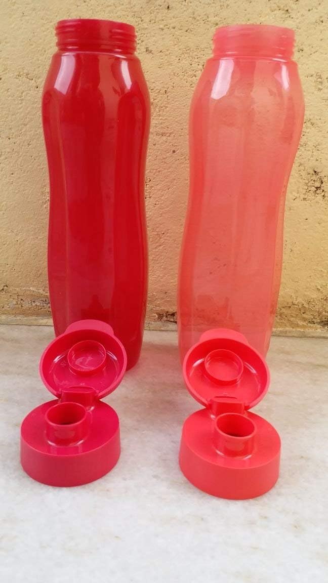 Tupperware Aquaslim Flip Top Water Bottle Set, 1 Litre, Set of 2, Multicolor