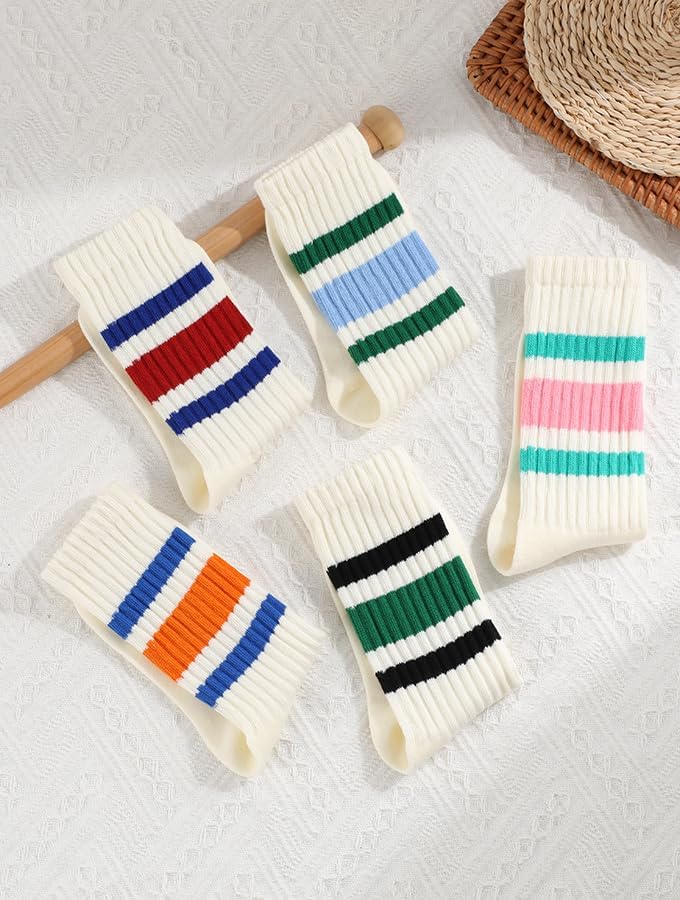 Retro Striped Crew Socks Sport Socks,Casual Cotton Stretchy Socks, with Seamless Toe for Men and Women Multicolor - Image 2