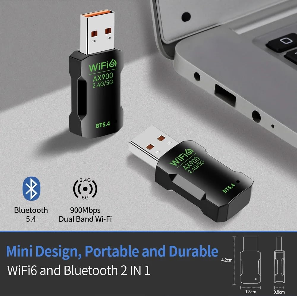 Adapter WiFi 6 900 Mbps, 2 w 1, USB Bluetooth 5.4, karta sieciowa 2,4 G, 5G, bezprzewodowy odbiornik USB, bezpłatny sterownik do komputera