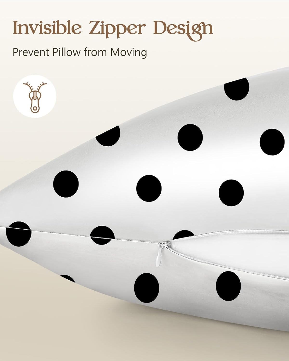 Miss Adola Silk Pillowcase 2 Pack - Cute Pillow Cases 20" x 26" Standard Size Set of 2 for Hair and Skin Smooth Soft Breathable with Hidden Zipper Cooling Pillow Covers for Sleeping, White Black dot
