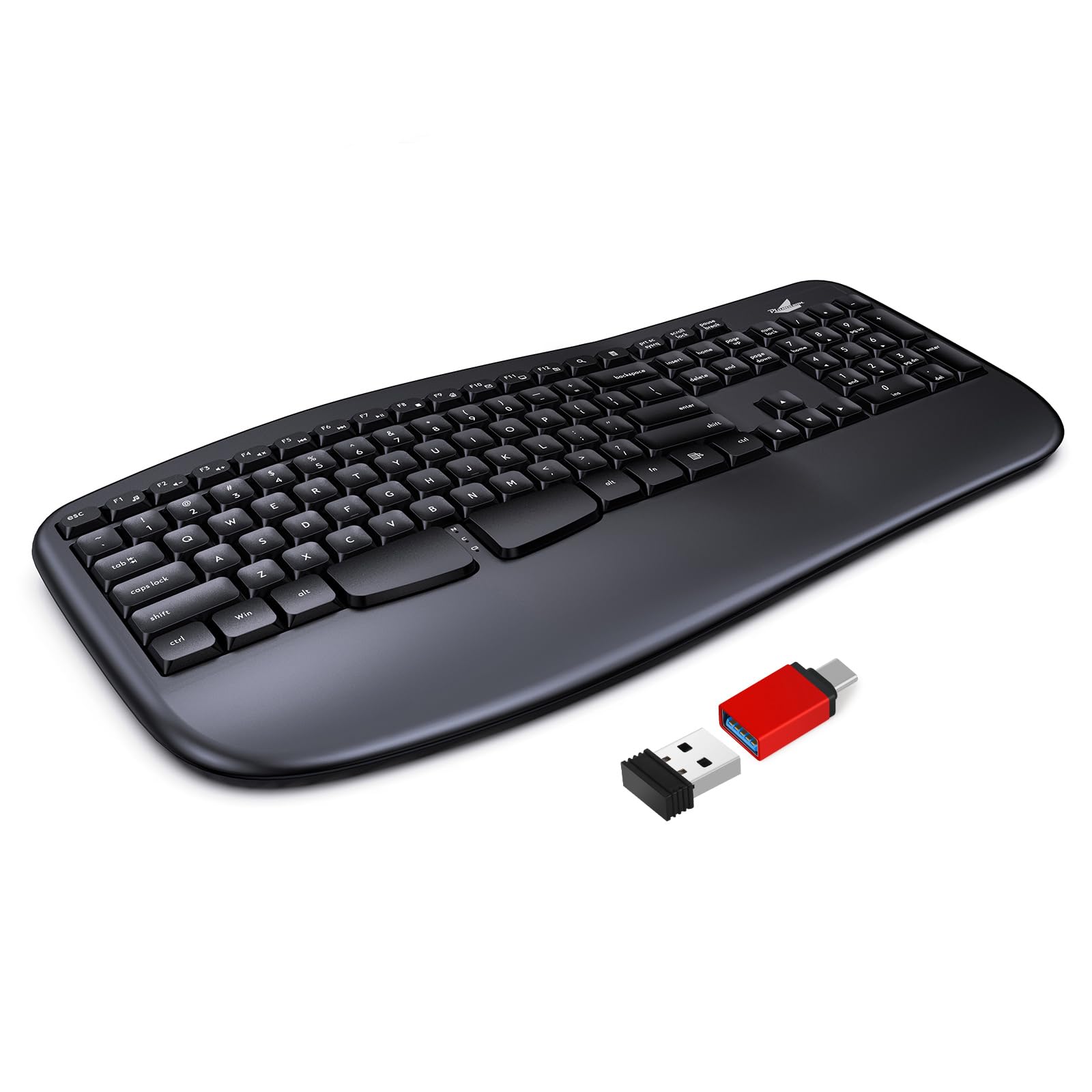 PlumaxonWireless Keyboard,Ergonomic Keyboard with Wrist Rest,Full Size Computer Keyboard,2.4G USB Receiver Plug and Play,Compatible with Windows,Macbook,PC,Laptop