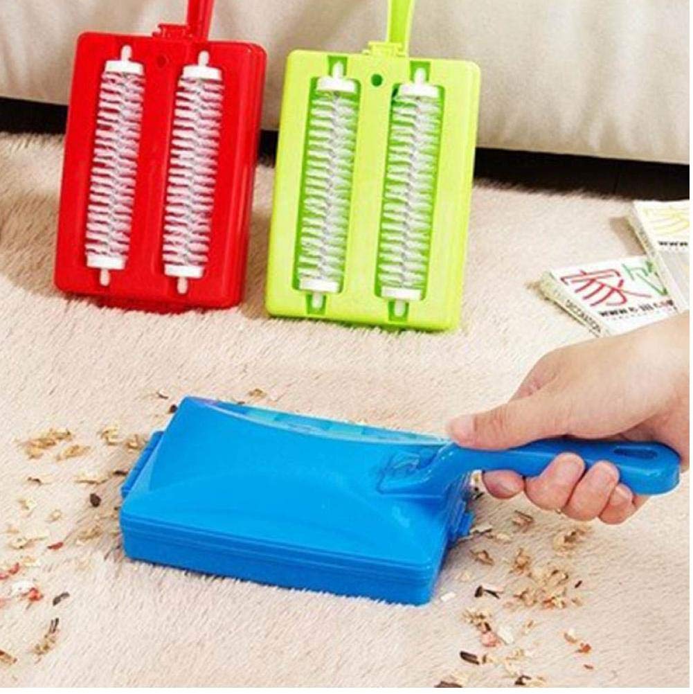 Pinicecore Carpet Double Brush Handheld Sweepe Table Dust Brush Dirt Crumb Collector Cleaner Roller Tools Random Color