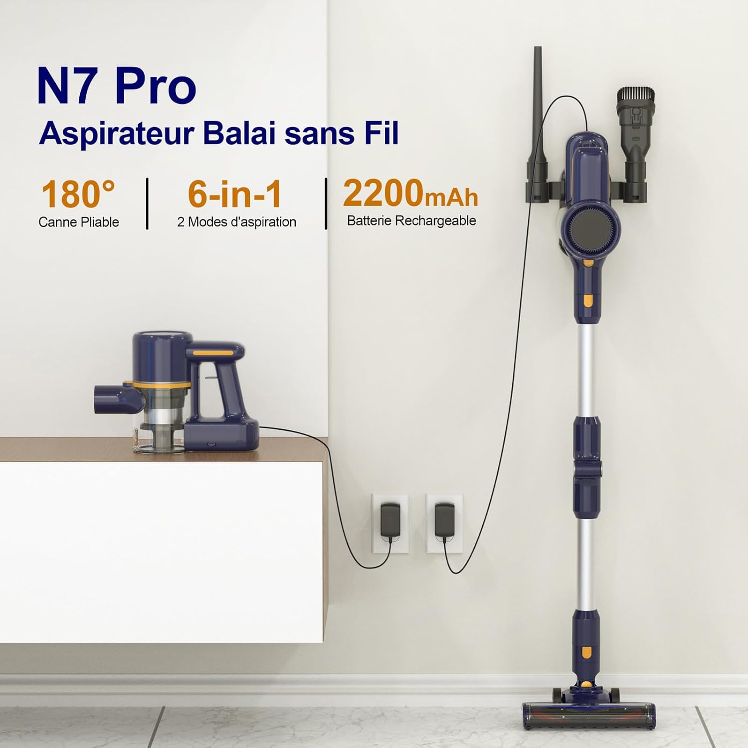 Generic N7 Pro Cordless Stick Vacuum Cleaner charging on a wall mount