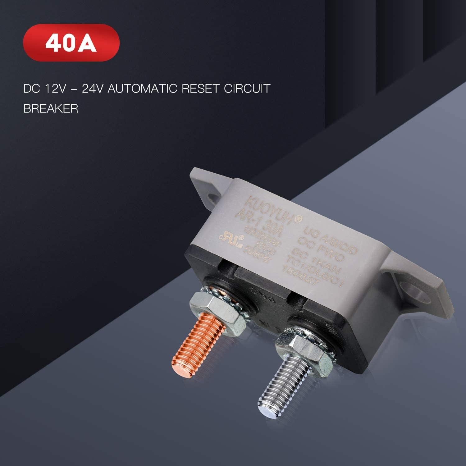 4 Pieces DC 12V - 24V Automatic Reset Circuit Breaker Circuit Breaker with Cover Stud Bolt for Automotive and More (40 Amp) : Automotive