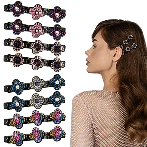8 Pcs Sparkling Crystal Stone Braided Hair Clips, Rhinestones Hair Barrettes With 3 Clips Hair Accessories, Triple Hair Clips Braided Hair Clips For Women And Girls #TOP1