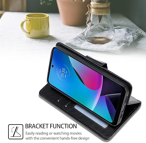 Miniatura 5 de Funda tipo cartera para Motorola Moto G Play 2023, de cuero premium ranuras para tarjetas función atril con tapa para Moto G Play (negro)