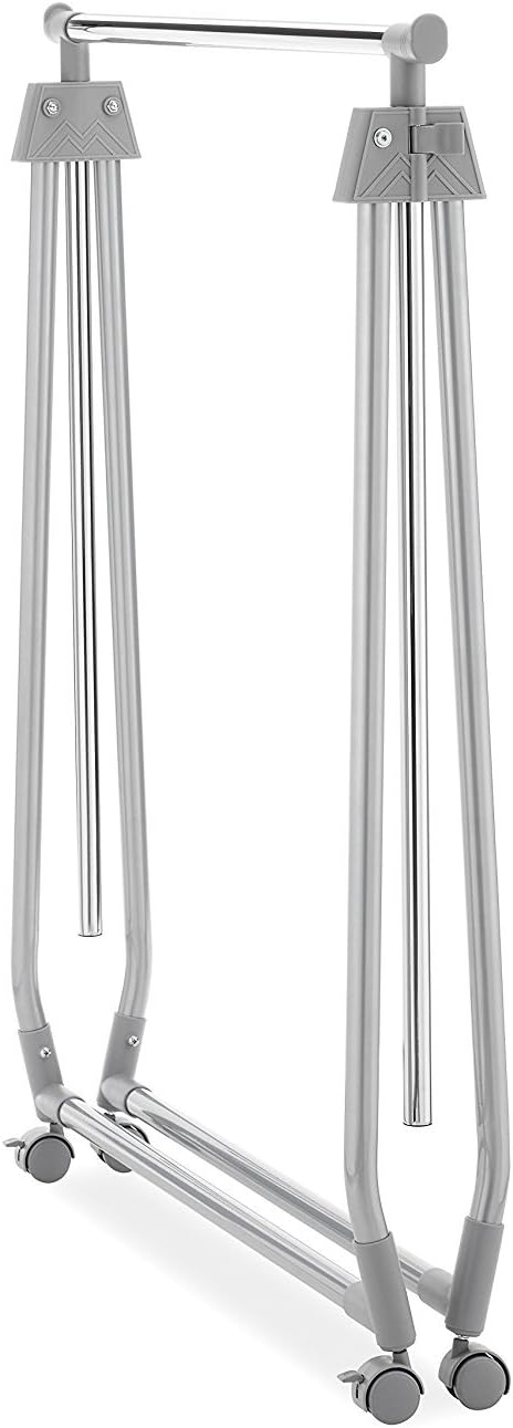 Whitmor Foldable Garment Rack - Rolling Clothes Hanger - Adjustable Height,Silver