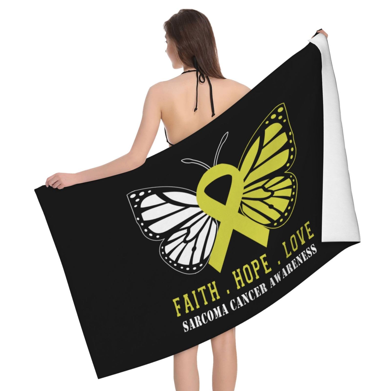 HLBSDM Microfiber Butterfly Sarcoma Cancer Awareness Beach Towel Quick Dry Soft Sand Free Beach Towels for Pool Swim Beach Lightweight Thin Towels