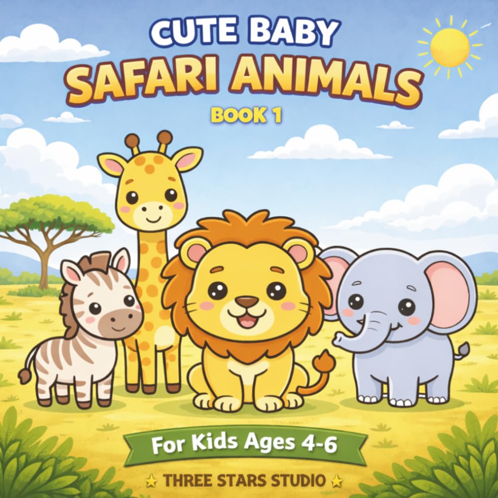 Cute Baby Safari Animals Coloring Book: Fun and Easy Coloring Pages for KIDS Ages 4–6
