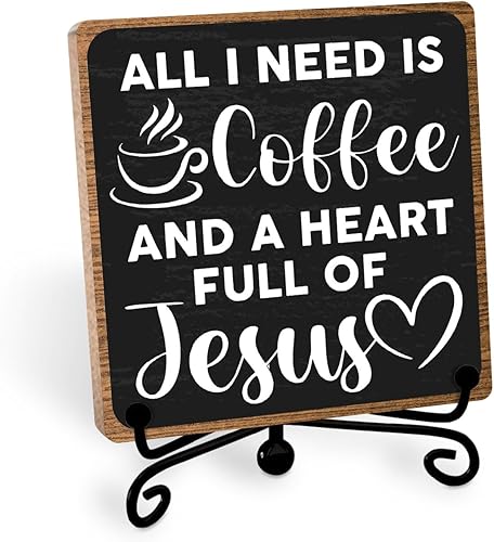 Miniatura 7 de Toerifer Decoración de barra de café, letrero de café divertido, exhibición de mesa de madera, 5 x 5 pulgadas, negro, rústico