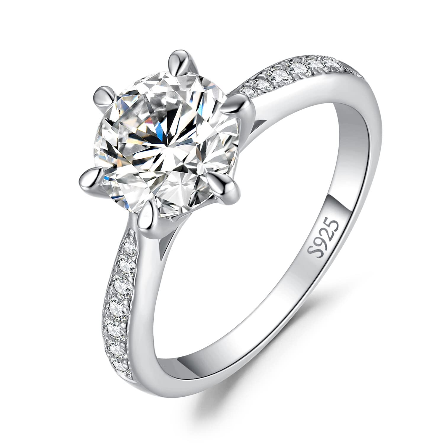JewelryPalace 0.5-3ct Classico Anello Solitario Donna Argento 925 con Creato Moissanite, Diamante Simulato Anelli con Pietre Laterali, Semplice Fedine Fidanzamento in Tre Ori Set Gioielli Donna