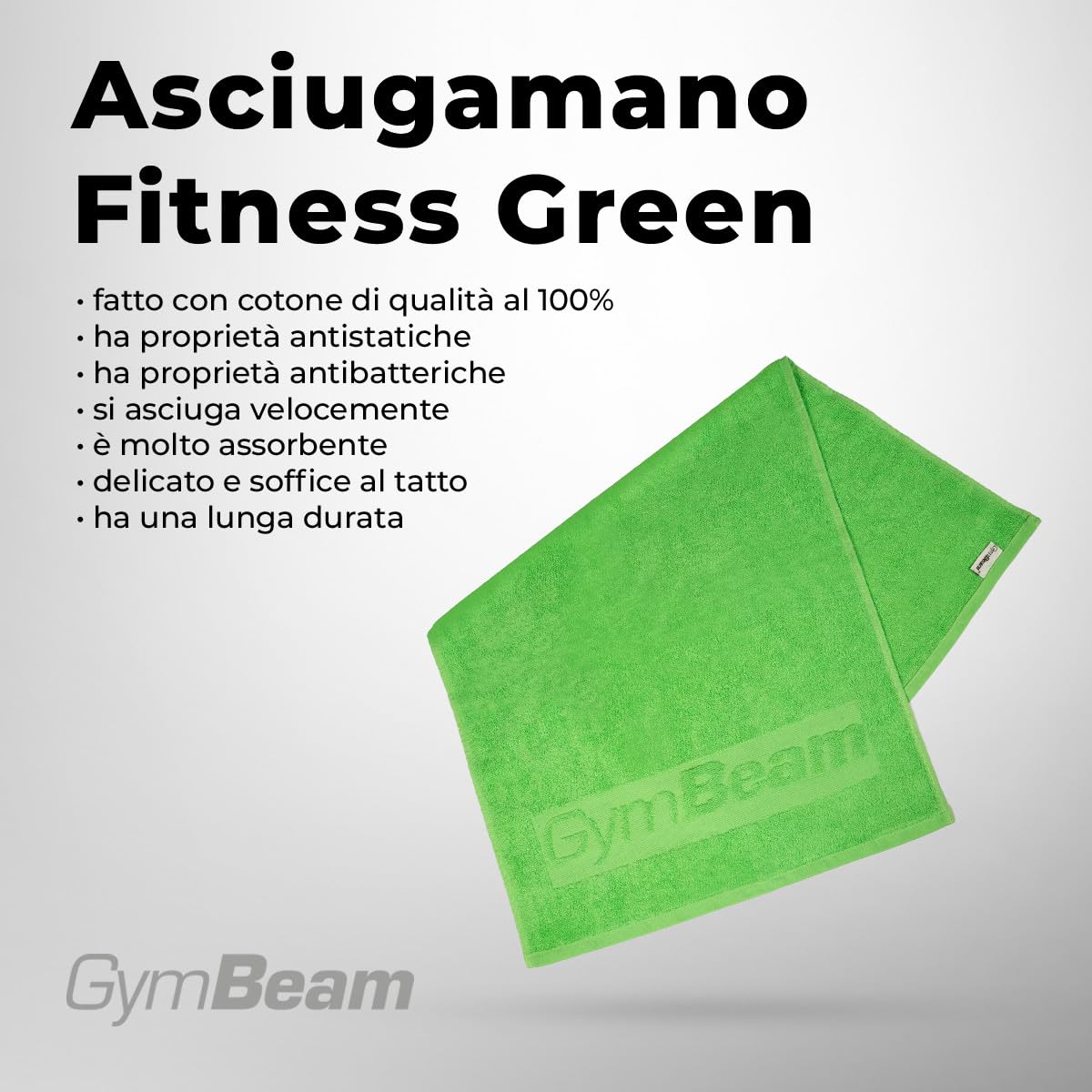 Asciugamano Palestra GymBeam 50x90 Cm - 100% Cotone, Antibatterico, Super Assorbente